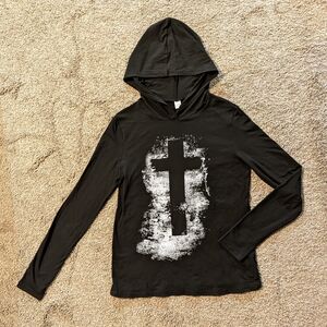 Women's Black Hooded Shirt with Cross Design Shein Brand. Size Medium.